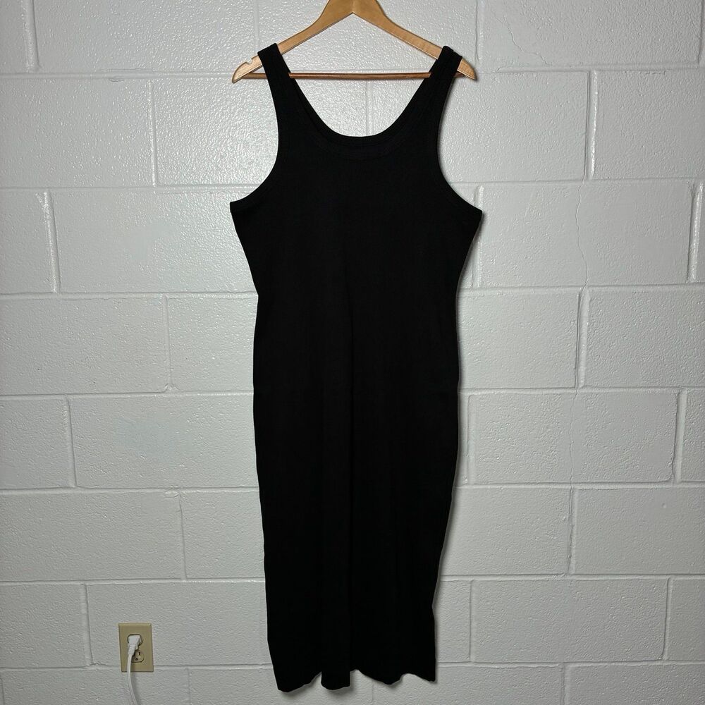 Everlane black rib knit cotton sleeveless midi dress